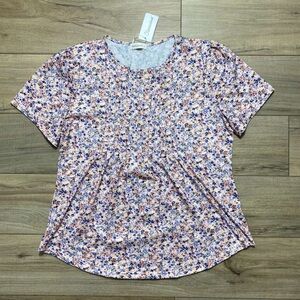 Fantaslook Womens Floral Print Pintuck Pleated Short Sleeve Shirt XL Multicolor